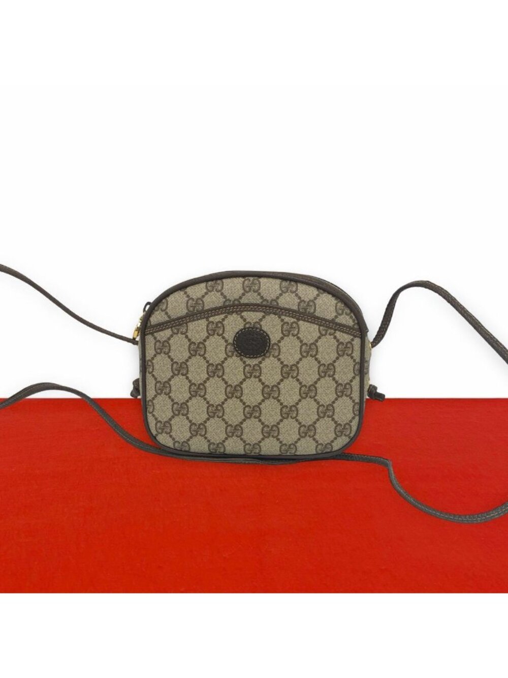 Gucci Vintage GG Pattern Leather Mini Shoulder Bag Pochette Crossbody Brown